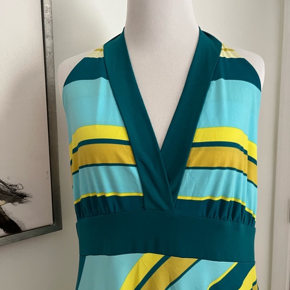 NWT Wild Fable Teal & Yellow Striped Halter A-Line Dress Handkerchief Hem XL - Picture 6 of 14